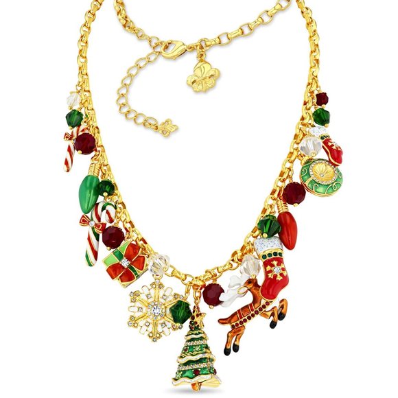 Ritzy Couture Enamel Multi Charm Christmas Holiday Drop and Dangle Necklace